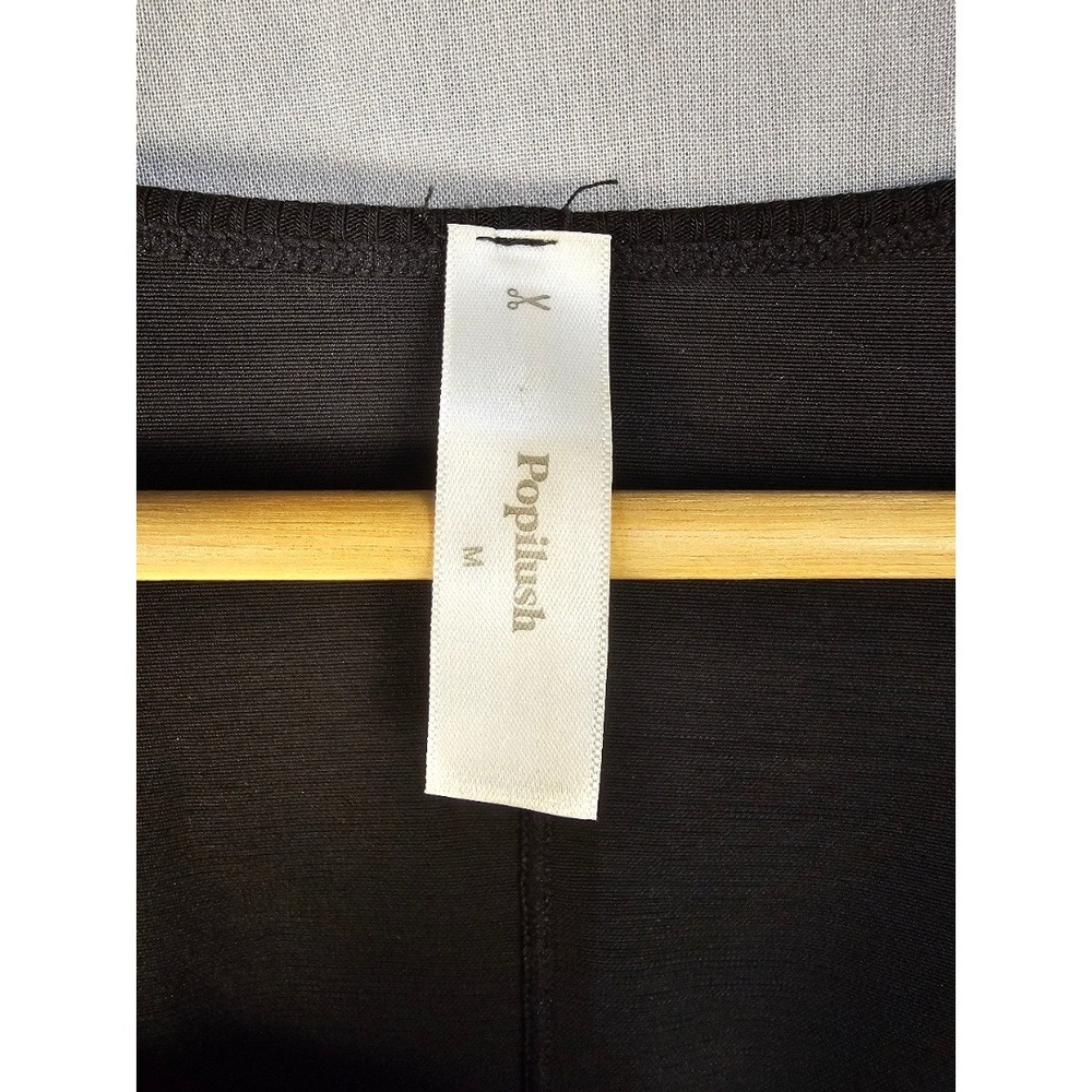 Popilush Built-In Shapewear Long Sleeve Maxi Dress Black Ribbed Square Neck M - Picture 3 of 5